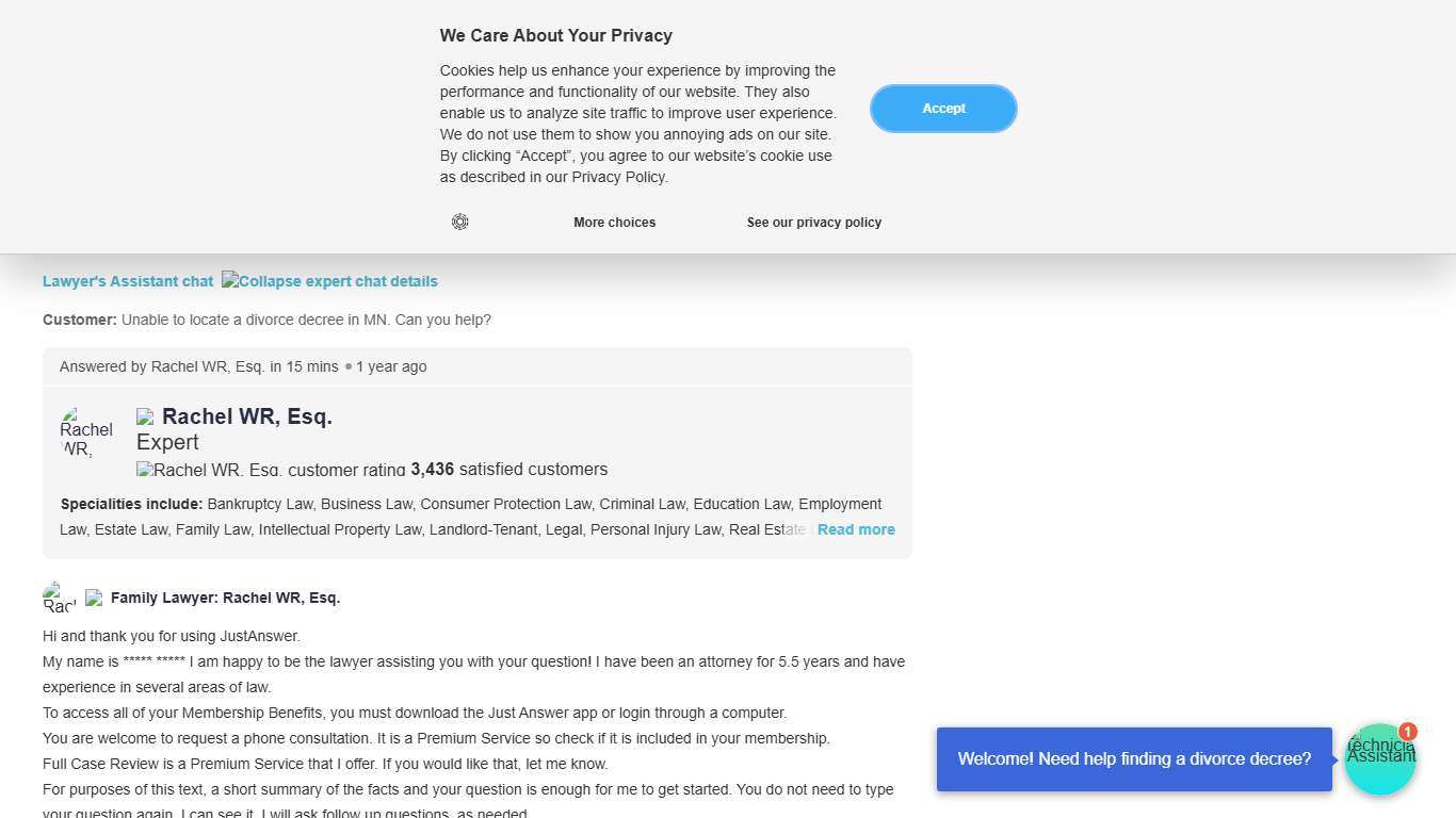 Unable to Locate Divorce Decree in MN? Expert Help Available JustAnswer